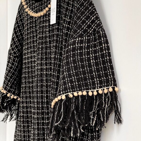 NWT VICI Marleen Tweed Pom Pom Tunic Dress Short Sleeves Side Pockets - Picture 2 of 14